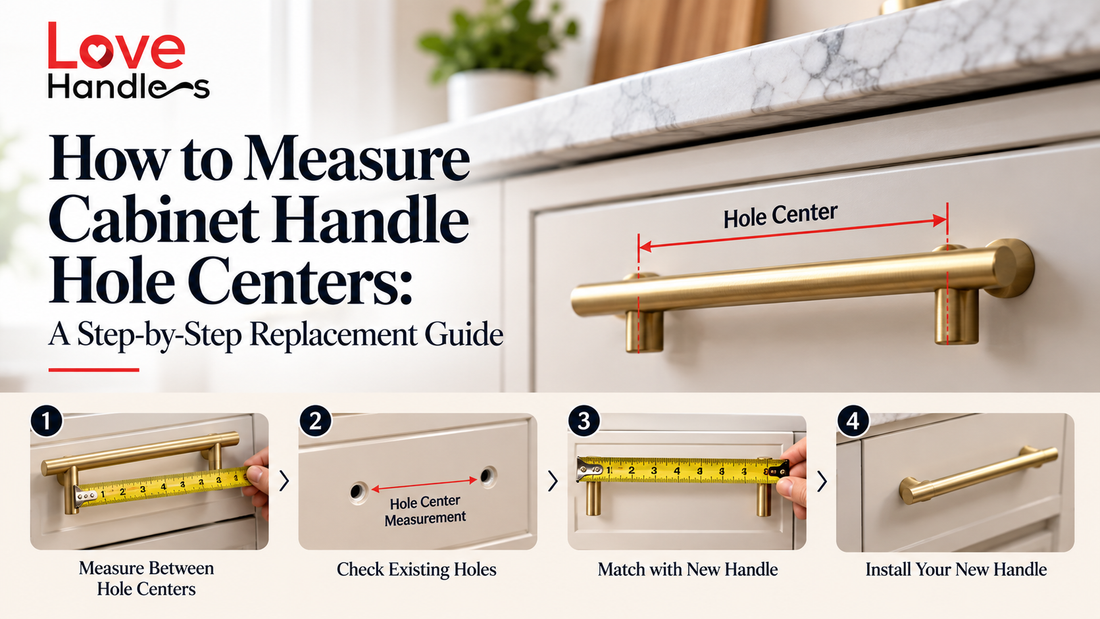 How to measure cabinet handle hole centers step by step guide with Love Handles UK logo