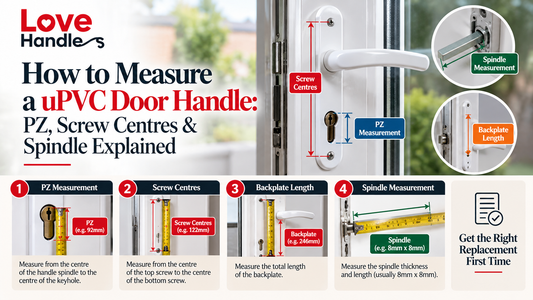 Measuring PZ and screw centres on a uPVC door handle