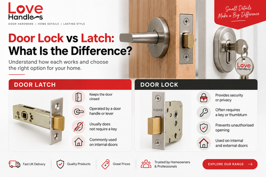 Door lock vs latch comparison showing different door hardware components