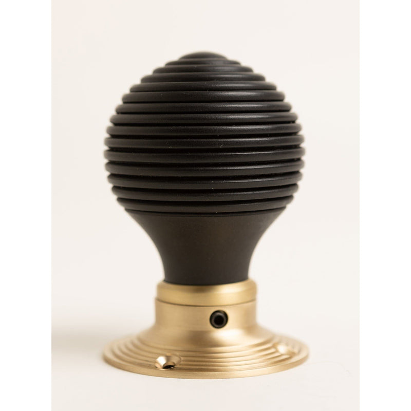 Beehive Door Knobs - Ebonised & Satin Brass (Pair) - Brass bee