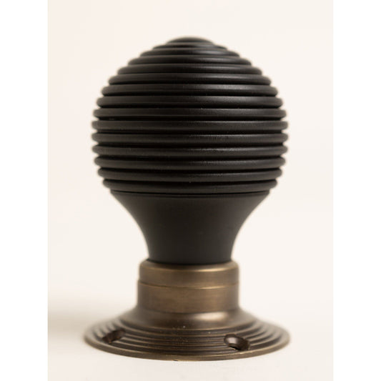 Beehive Door Knobs - Ebonised & Antique Brass (Pair) - Brass bee
