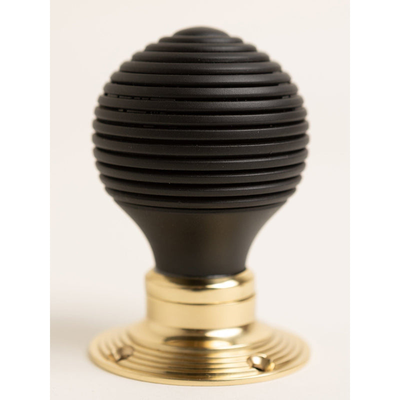 Beehive Door Knobs - Ebonised & Polished Brass (Pair) - Brass bee