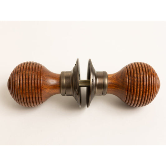 Beehive Door Knobs - Rosewood & Antique Brass (Pair) - Brass bee