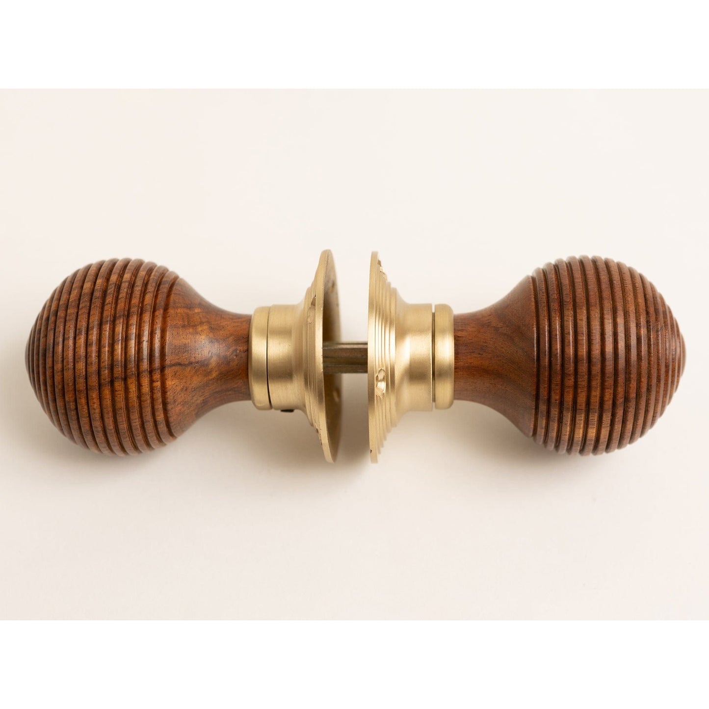 Beehive Door Knobs - Rosewood & Satin Brass (Pair) - Brass bee