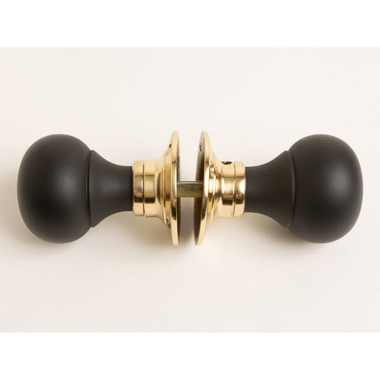 Plain Door Knobs - Ebonised & Polished Brass (Pair) - Brass bee