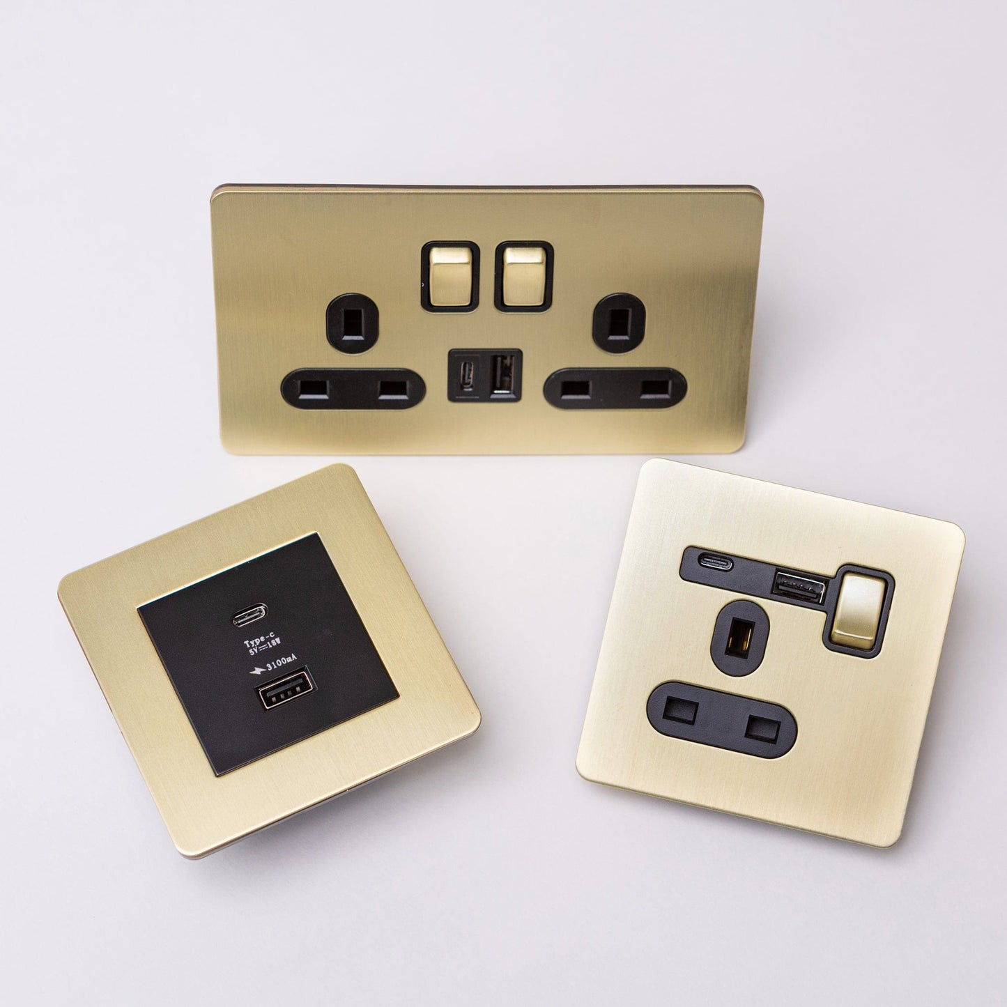 Satin Brass Switches and Sockets - J Series