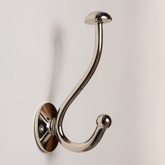 Solid Brass Mushroom Coat Hook - Nickel Finish