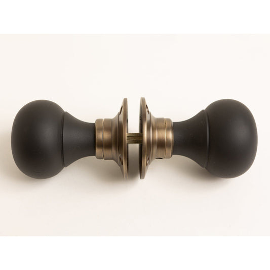 Plain Door Knobs - Ebonised & Antique Brass (Pair) - Brass bee