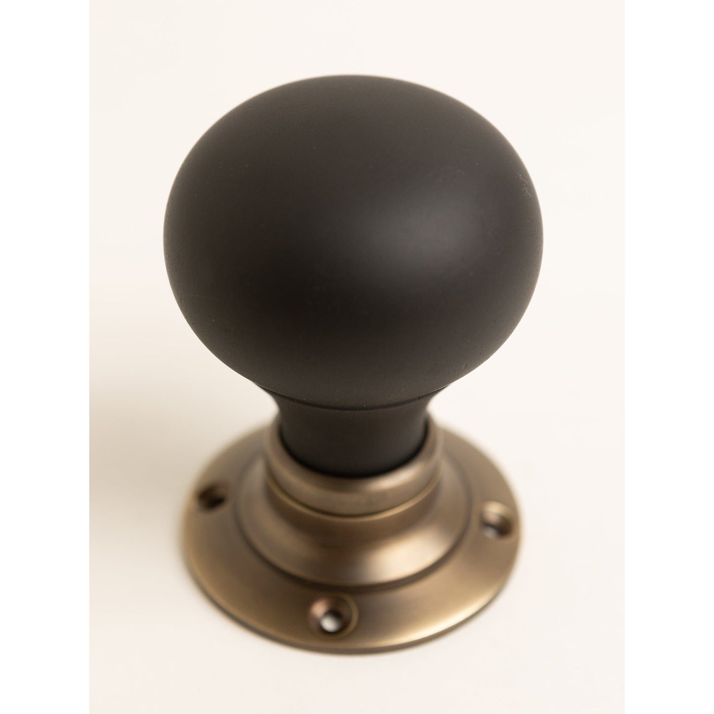 Plain Door Knobs - Ebonised & Antique Brass (Pair) - Brass bee