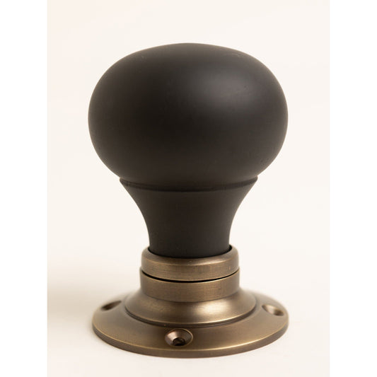 Plain Door Knobs - Ebonised & Antique Brass (Pair) - Brass bee