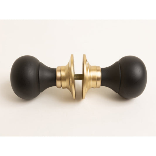Plain Door Knobs - Ebonised & Satin Brass (Pair) - Brass bee
