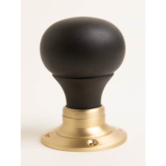 Plain Door Knobs - Ebonised & Satin Brass (Pair) - Brass bee