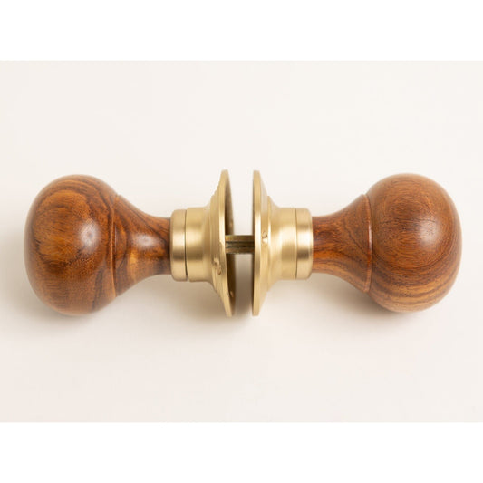 Plain Door Knobs - Rosewood & Satin Brass (Pair) - Brass bee