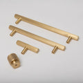 Solid Brass Straight Knurled Kitchen Pull Handles & Knobs - Satin Brass Finish