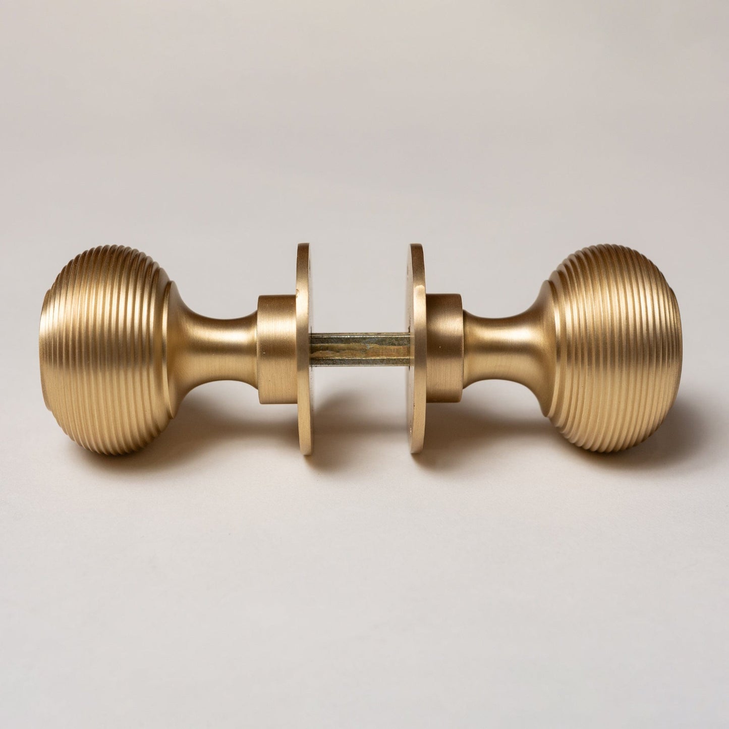 Solid Brass Door Knobs - Beehive Satin Brass (Pair) | Thumbturns & Latches