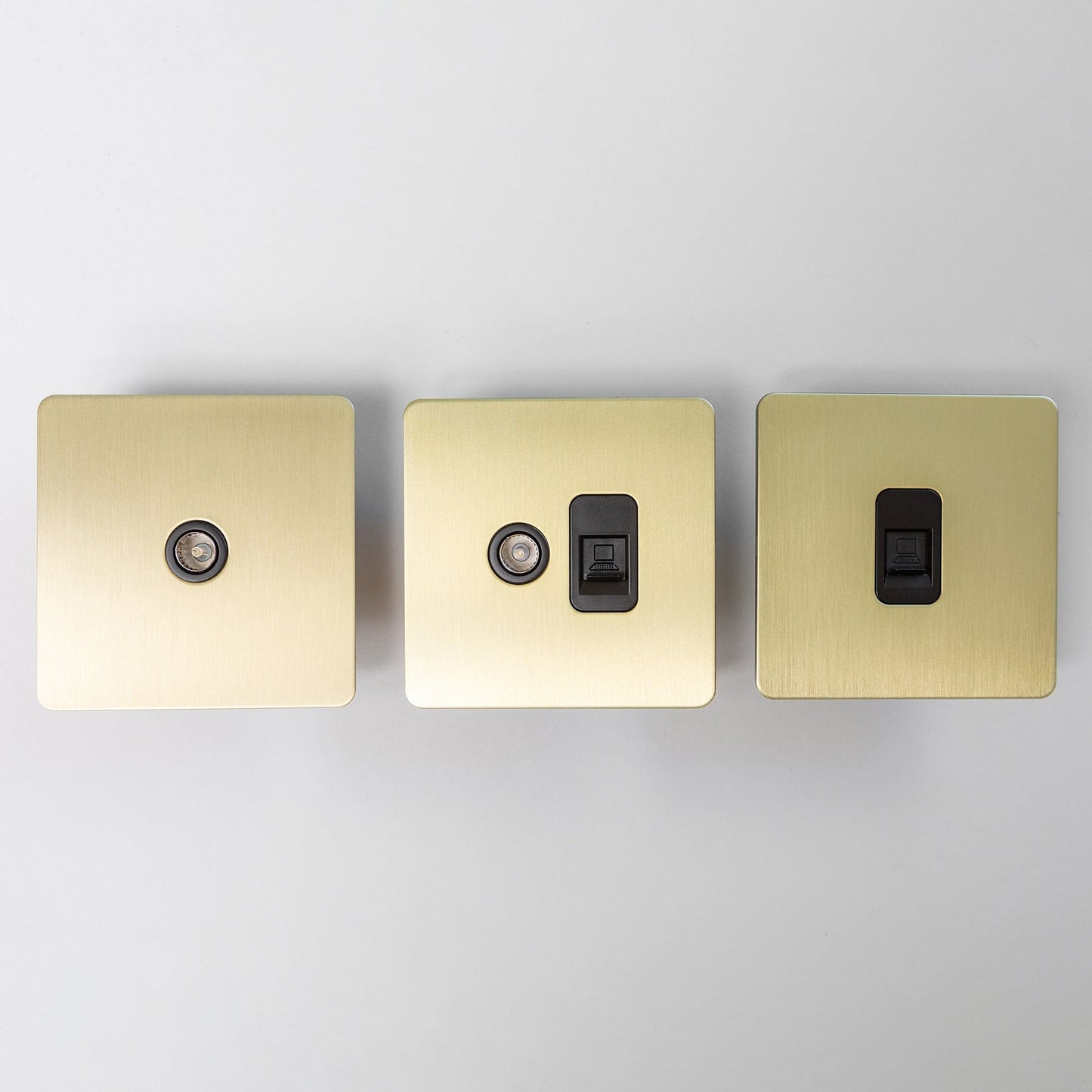 Satin Brass Switches and Sockets - Straight Knurled Design