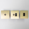 Satin Brass Switches and Sockets - Straight Knurled Design