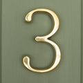 Brass bee Premium Floating Plain House Number '3' in polished brass finish, featuring a sleek, modern design that adds a decorative touch.
