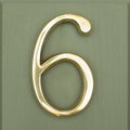 Brass bee Premium Floating Plain House Number '6' in polished brass finish, featuring a smooth, reflective surface and elegant curves, designed for exterior use.