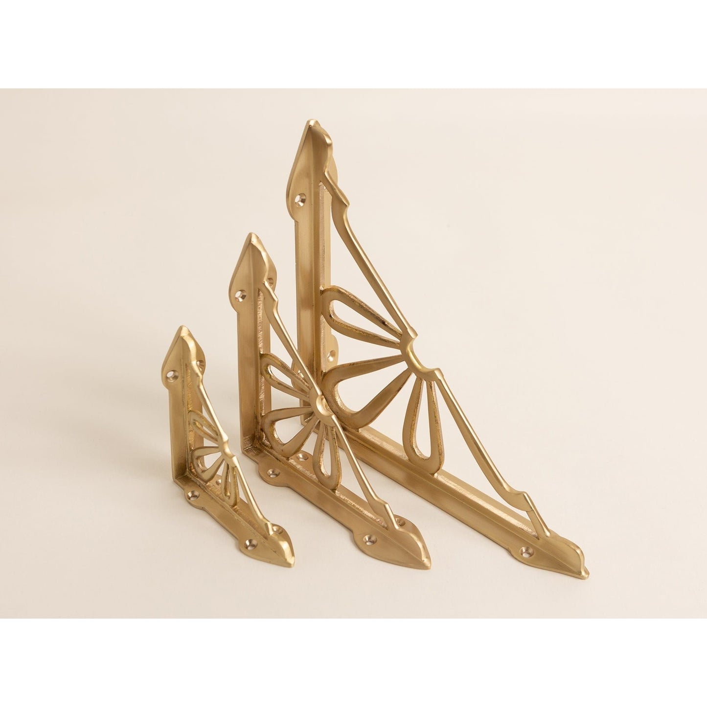 Satin Brass Flower Shelf Brackets - Heavy Duty Solid Brass - Brass bee