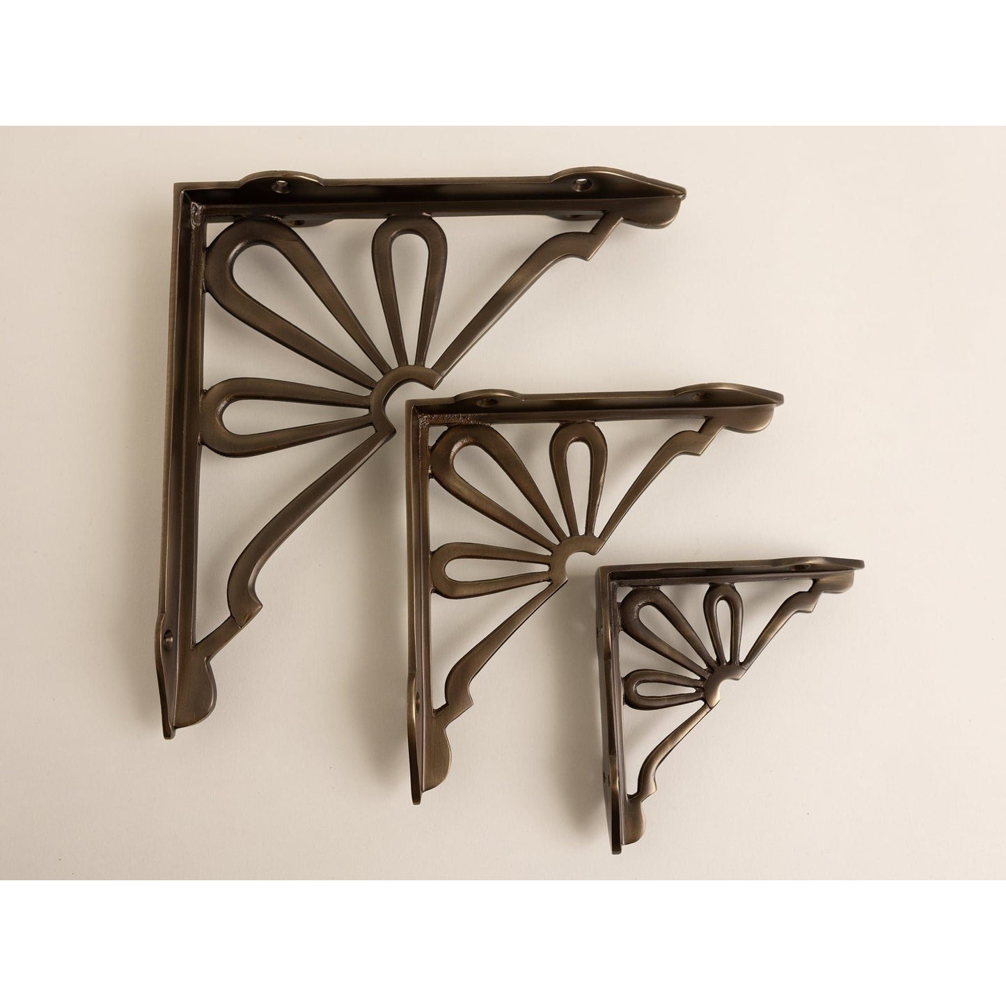 Antique Brass Flower Shelf Brackets - Heavy Duty Solid Brass - Brass bee