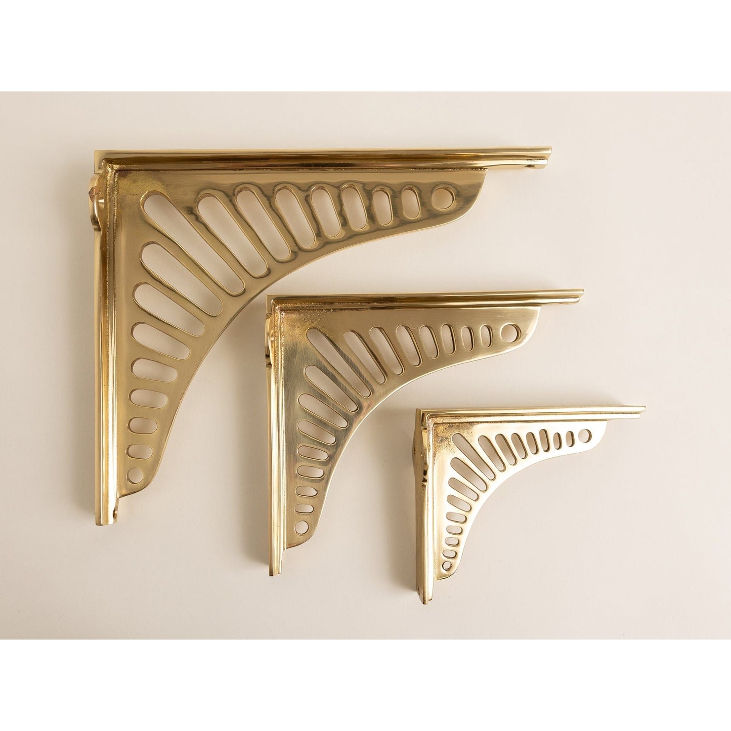 Polished Brass Sunrise Shelf Brackets - Heavy Duty Solid Brass - Brass bee