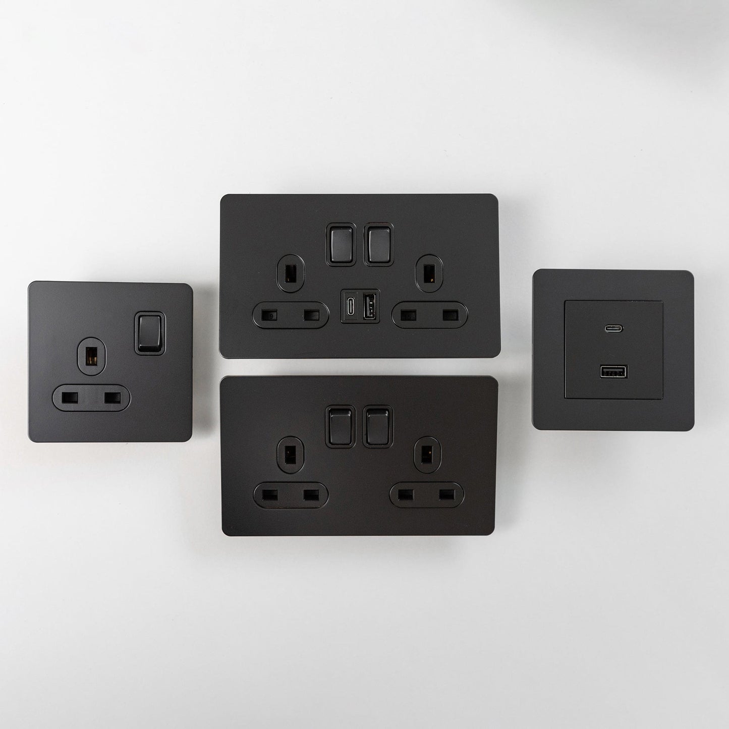 Matte Black Switches and Sockets - Straight Knurled Design