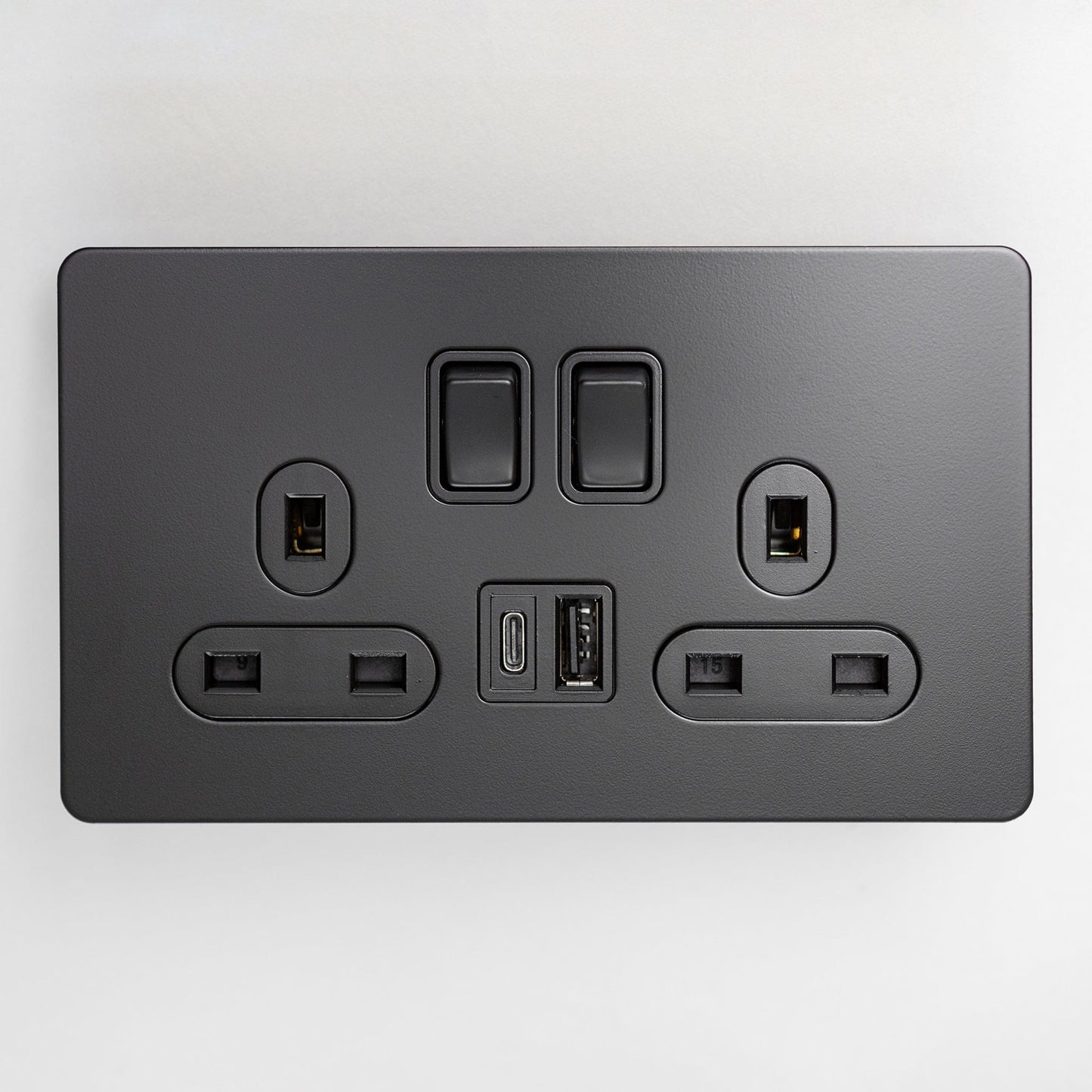 Matte Black Switches and Sockets - Straight Knurled Design