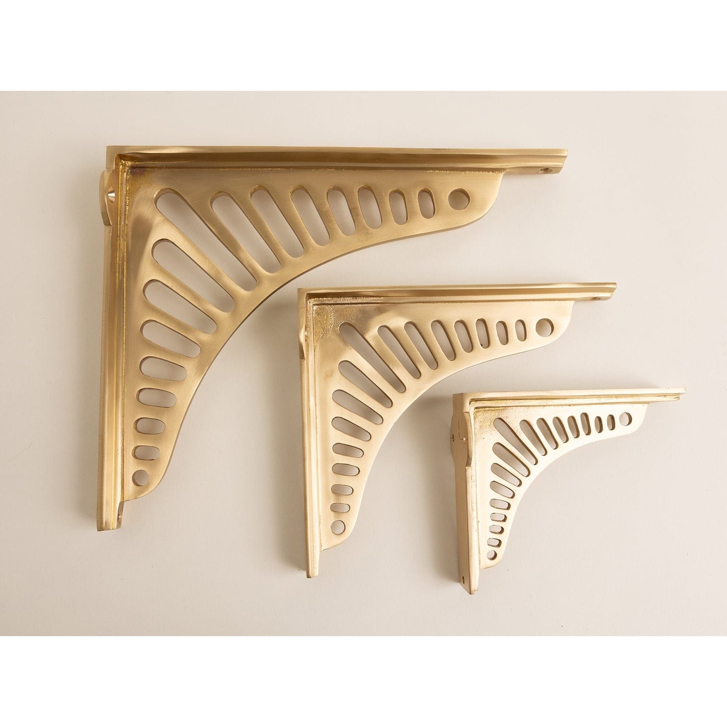 Satin Brass Sunrise Shelf Brackets - Heavy Duty Solid Brass - Brass bee