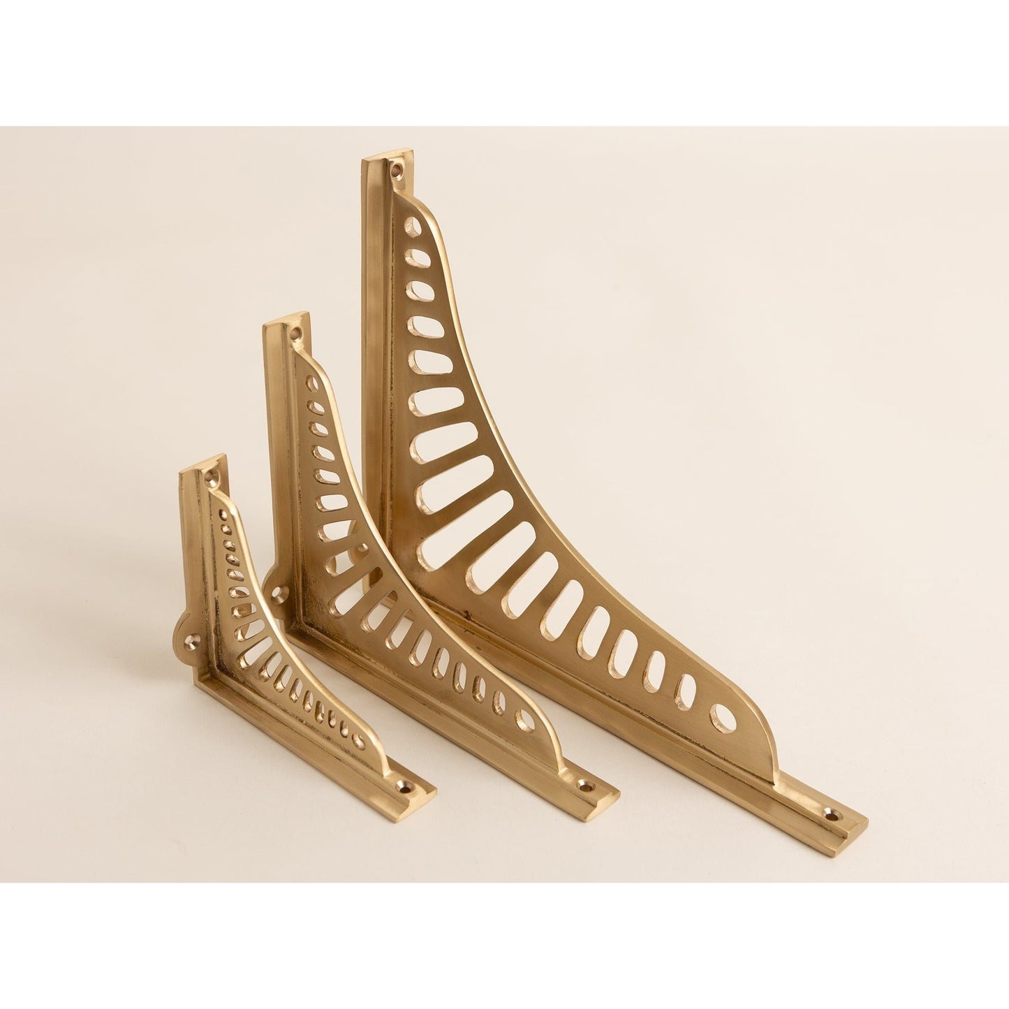Satin Brass Sunrise Shelf Brackets - Heavy Duty Solid Brass - Brass bee