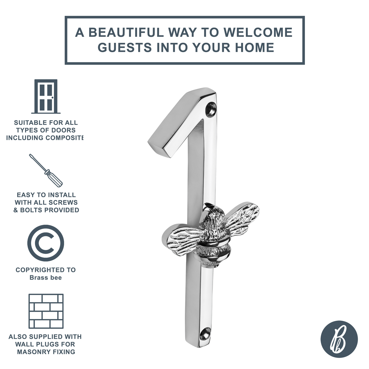 Brass bee Premium House Numbers with Bee in Nickel Finish 0-9 - Brass bee