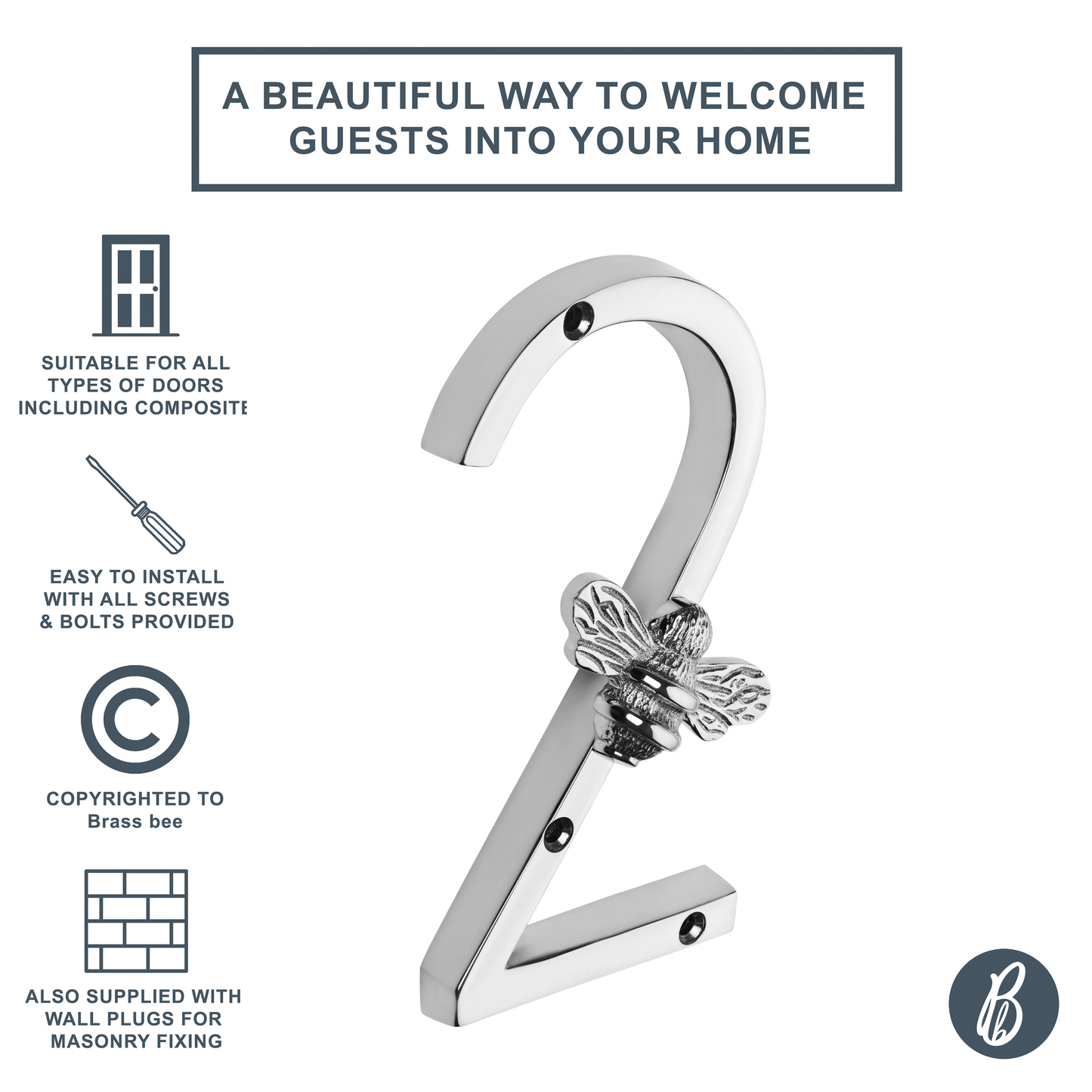 Brass bee Premium House Numbers with Bee in Nickel Finish 0-9 - Brass bee