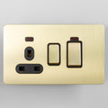 Satin Brass Switches and Sockets - Straight Knurled Design