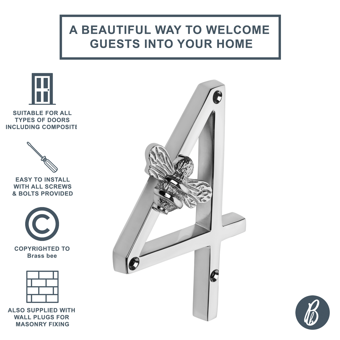 Brass bee Premium House Numbers with Bee in Nickel Finish 0-9 - Brass bee