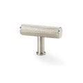 Alexander & Wilks Crispin Knurled T-Bar Cupboard Knob in brushed nickel, featuring a knurled texture on the cylindrical handle for enhanced grip and a sleek design.