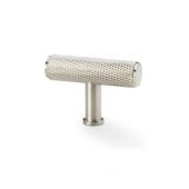 Alexander & Wilks Crispin Knurled T-Bar Cupboard Knob in brushed nickel finish, featuring a cylindrical design with a knurled texture for improved grip.
