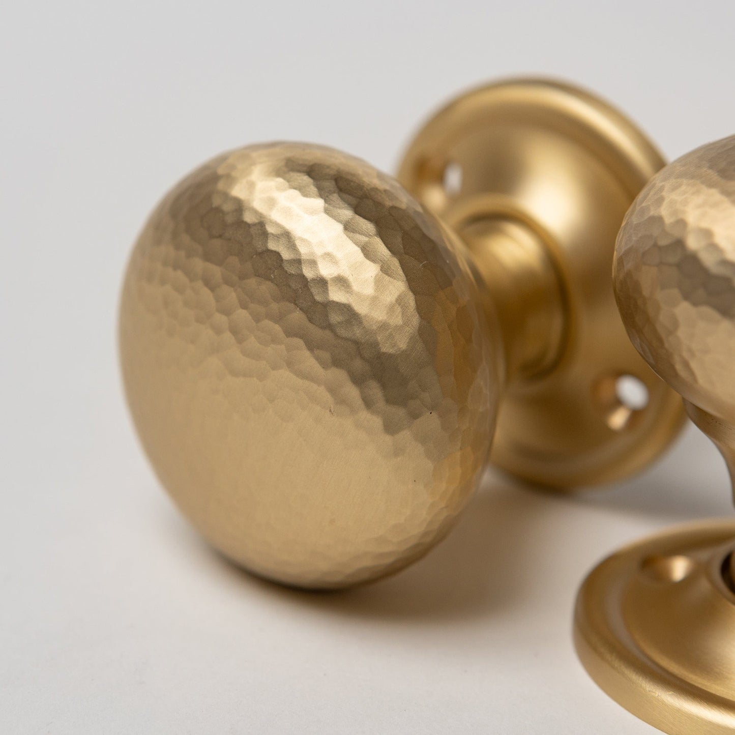 Solid Brass Door Knobs - Hammered Satin Brass (Pair) | Thumbturns & Latches