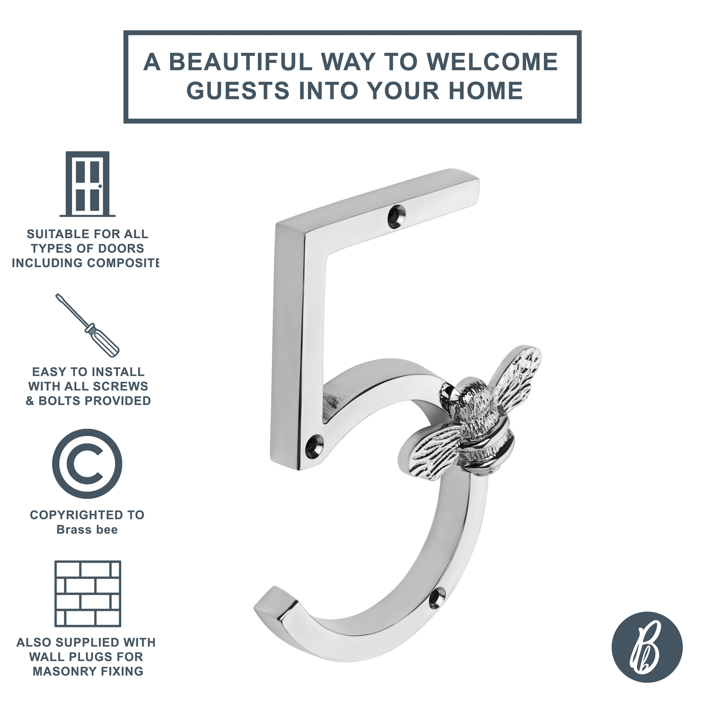 Brass bee Premium House Numbers with Bee in Nickel Finish 0-9 - Brass bee