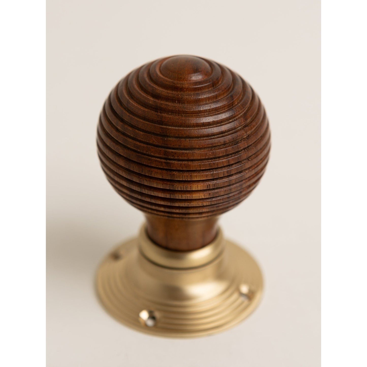 Beehive Door Knobs - Rosewood & Satin Brass (Pair) - Brass bee