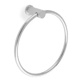 Alexander & Wilks Brunel Diamond Knurled Towel Ring in chrome finish, featuring a circular design with a knurled mounting bracket for secure installation.