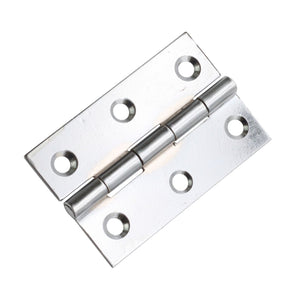 Spira Brass NON CE Mild Steel Butt Hinges in a silver finish, featuring a rounded barrel and multiple mounting holes for installation.