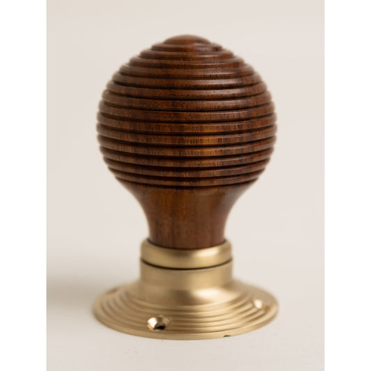 Beehive Door Knobs - Rosewood & Satin Brass (Pair) - Brass bee