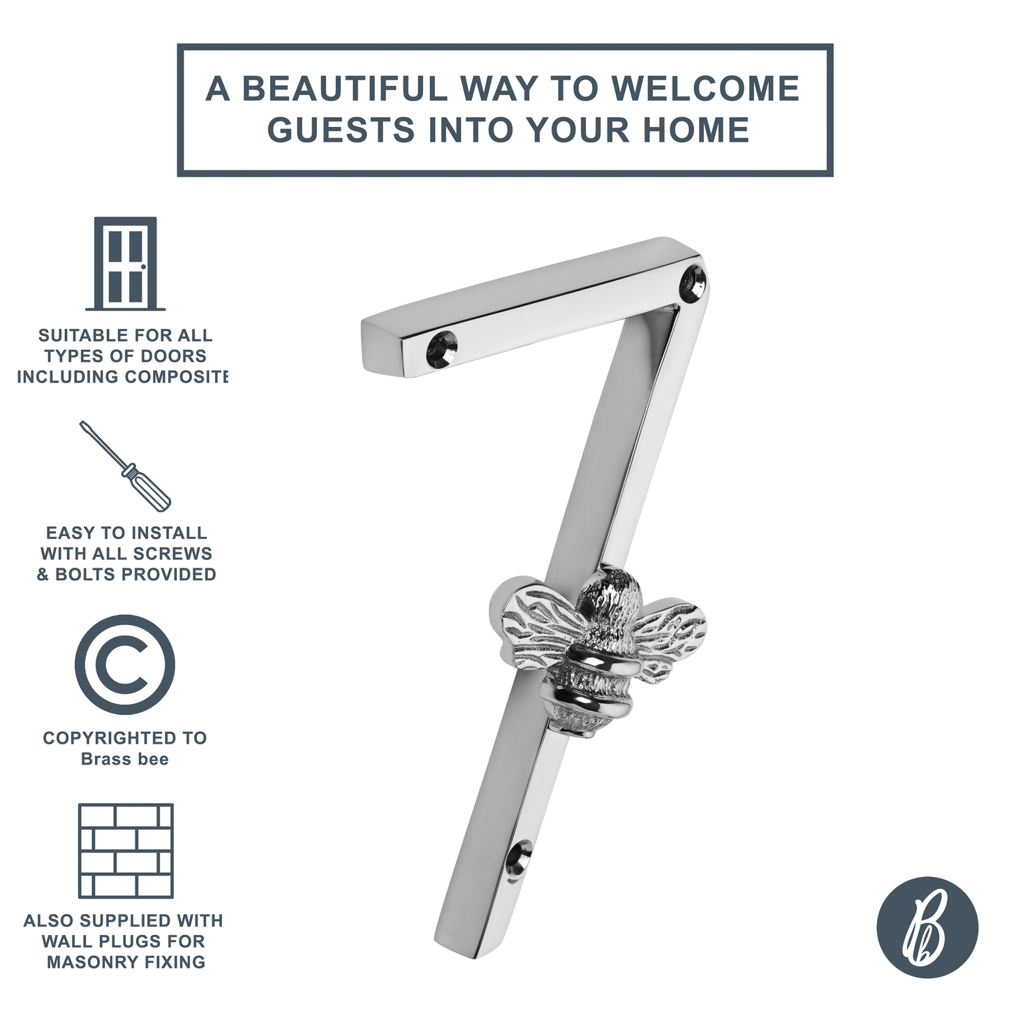 Brass bee Premium House Numbers with Bee in Nickel Finish 0-9 - Brass bee