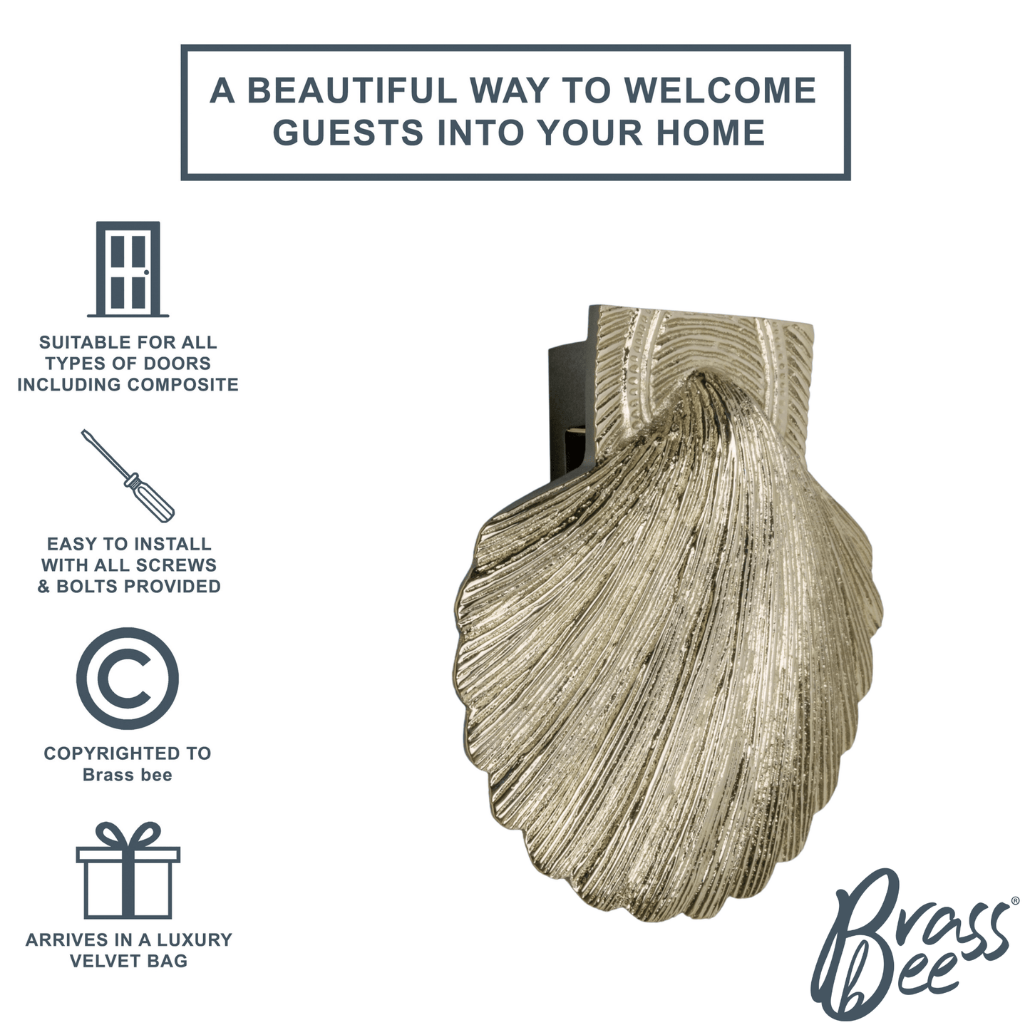 Brass Shell Door Knocker - Nickel Finish - Brass bee