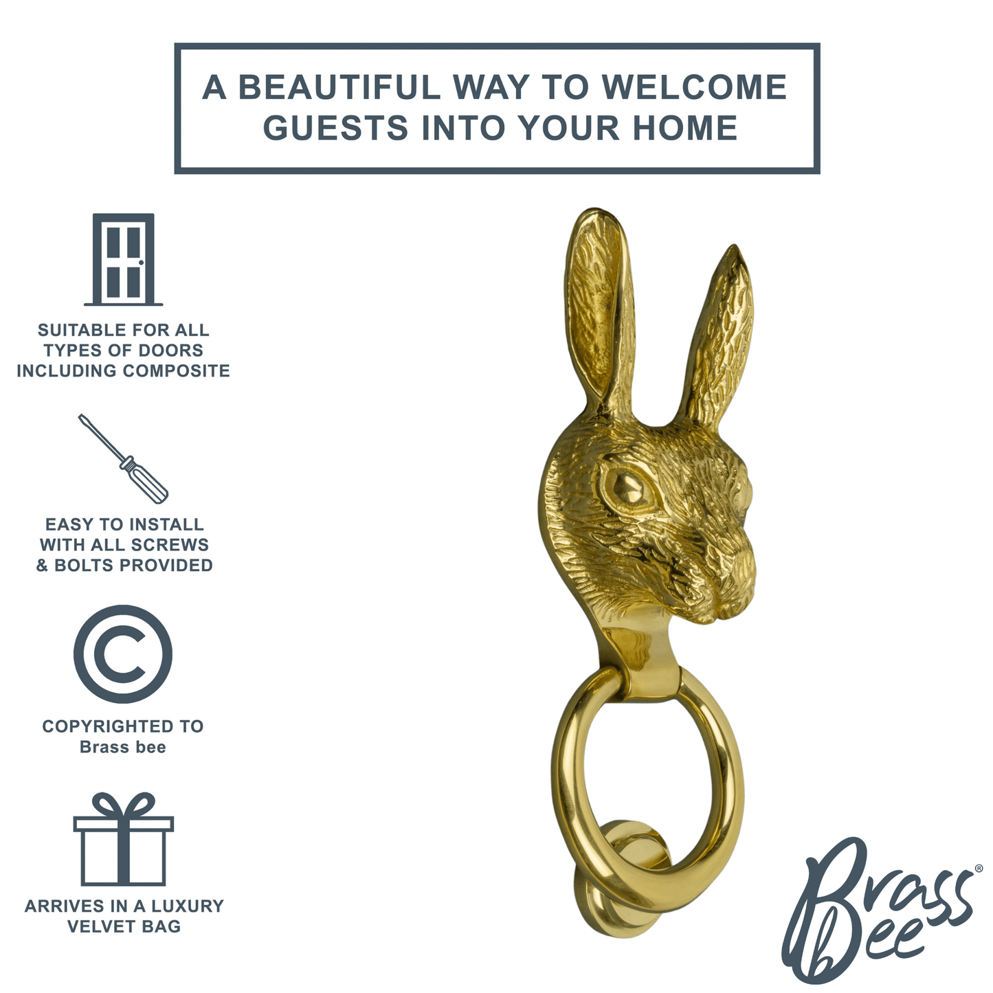 Brass Hare Door Knocker - Brass Finish - Brass bee