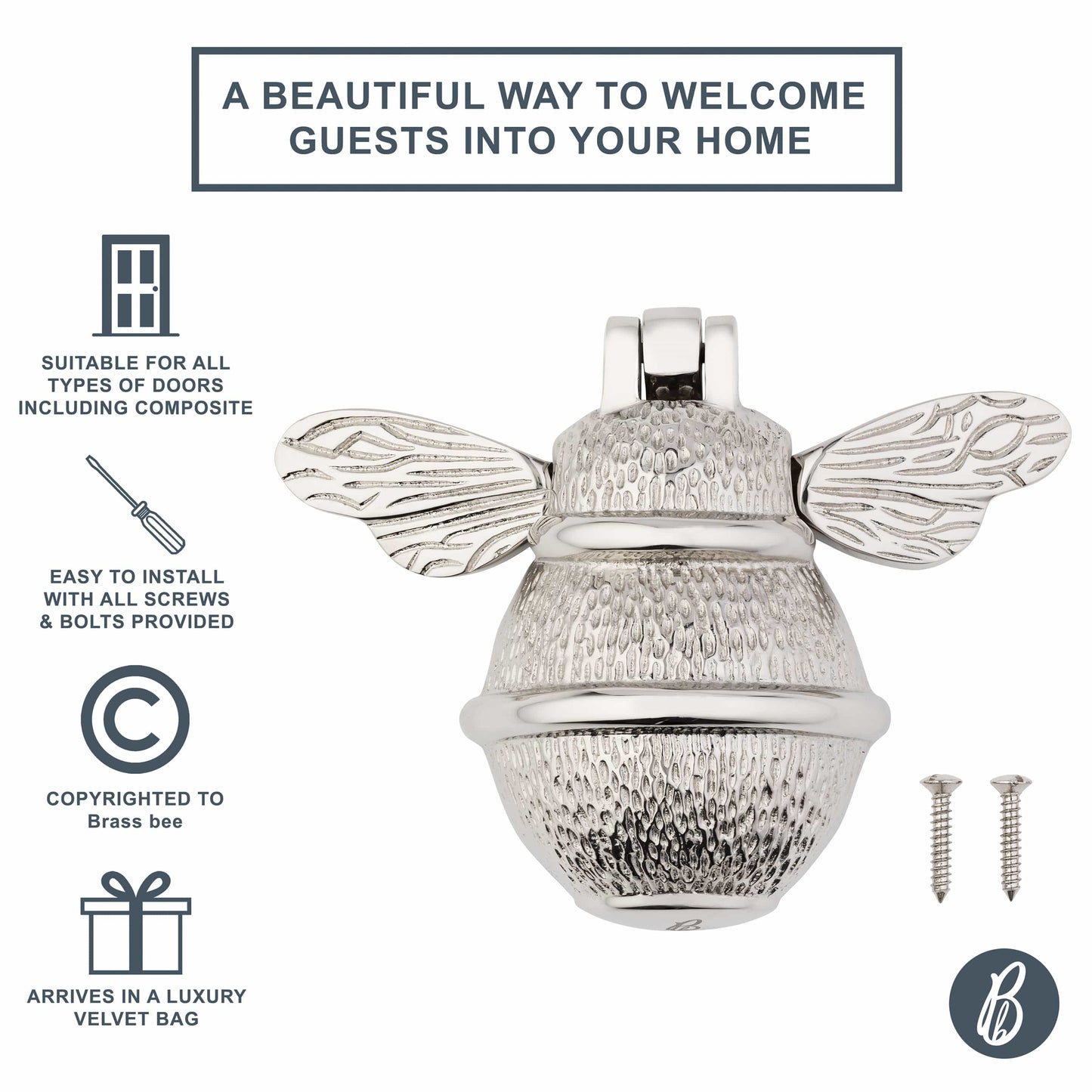 Brass Bumble Bee Door Knocker - Nickel Finish - Brass bee