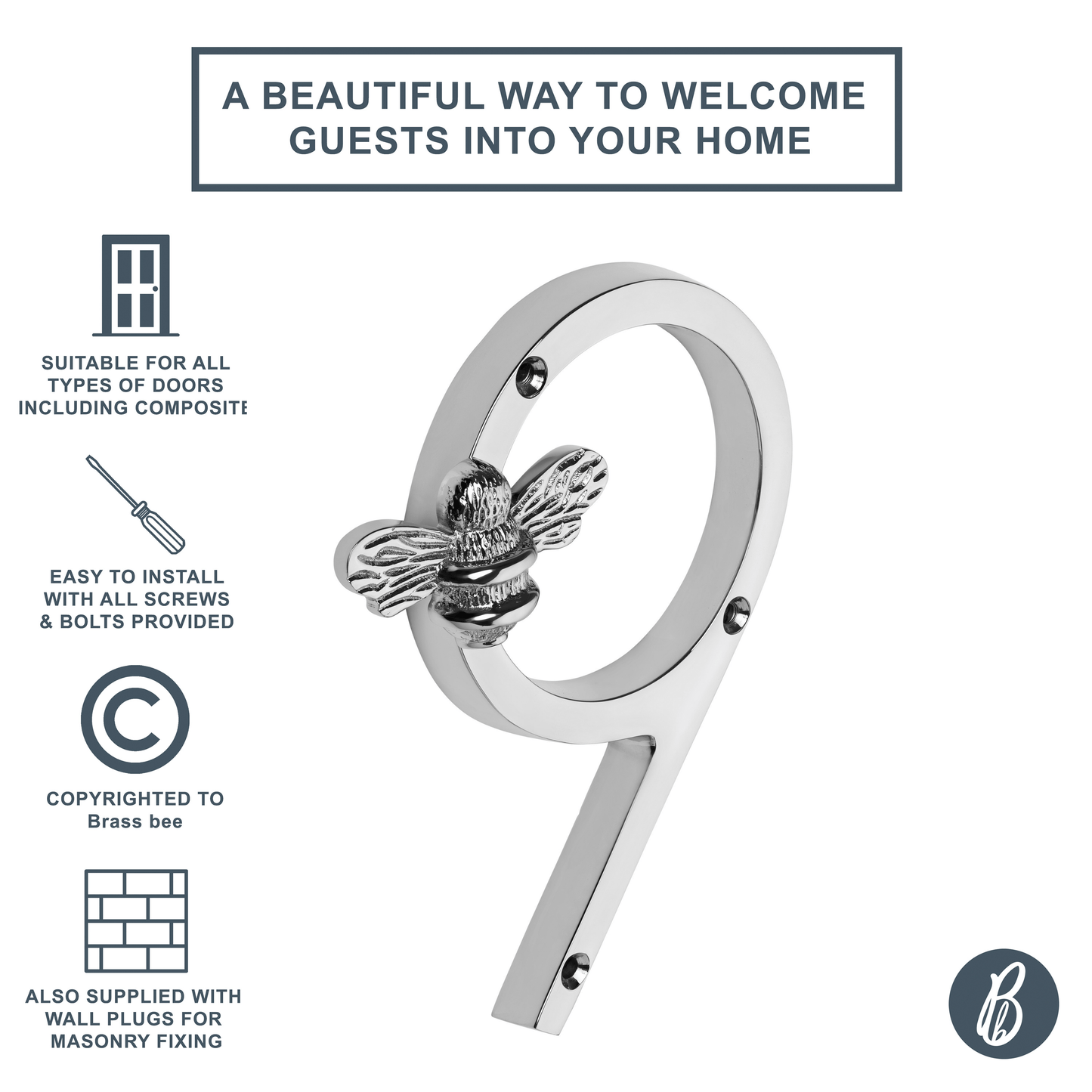 Brass bee Premium House Numbers with Bee in Nickel Finish 0-9 - Brass bee