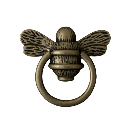 Brass Bee Ring Pull Cabinet Handle - Heritage Finish - Brass bee