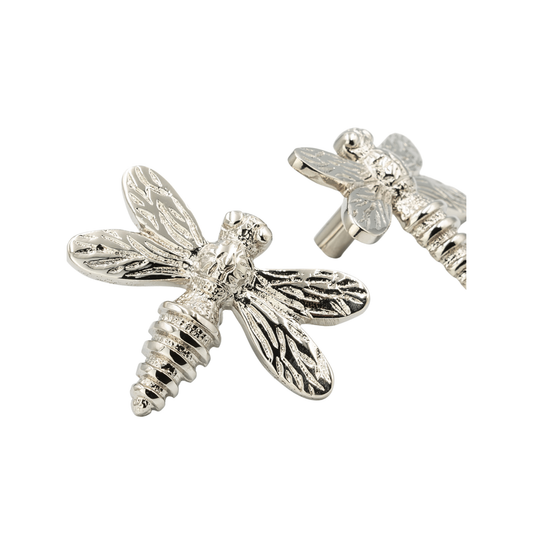 Brass Dragonfly Drawer Knob - Nickel Finish - Brass bee