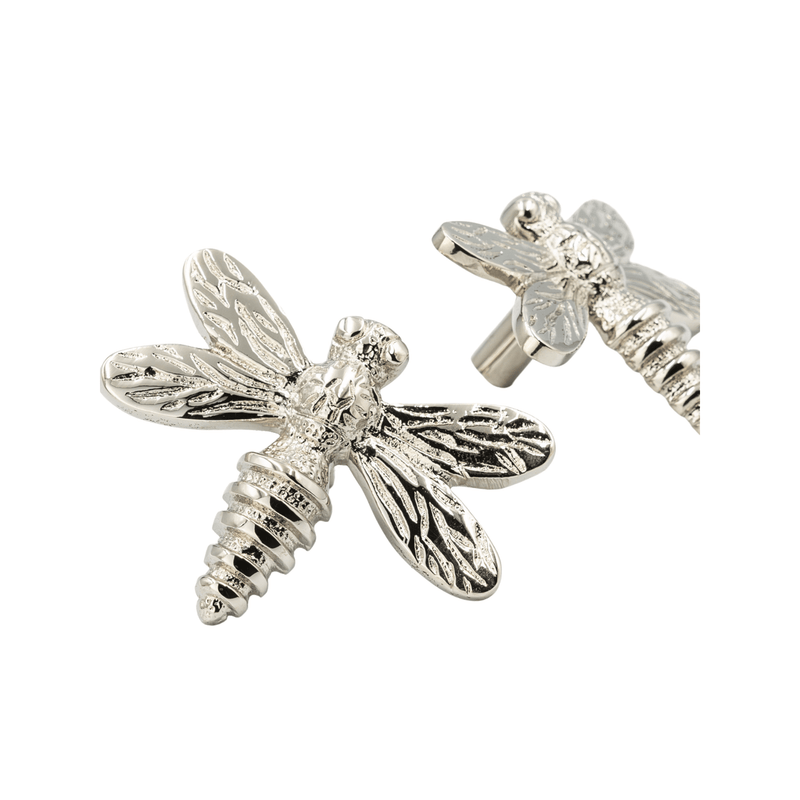 Brass Dragonfly Drawer Knob - Nickel Finish - Brass bee